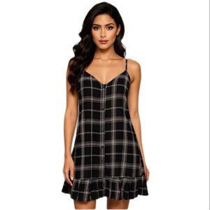 NWT Forever 21 Black & White Plaid Button Front Dress — Size S